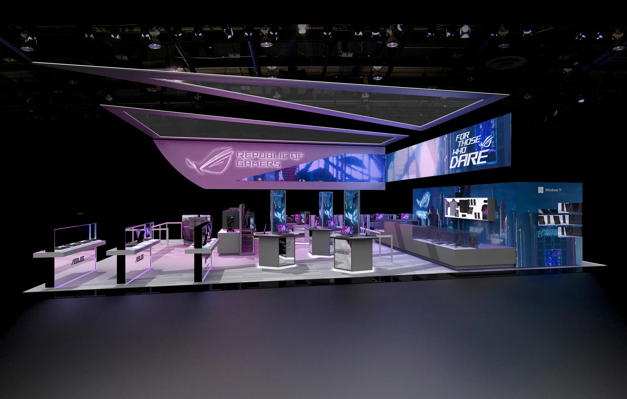 30x50 booth with roof structure and gamer areas
